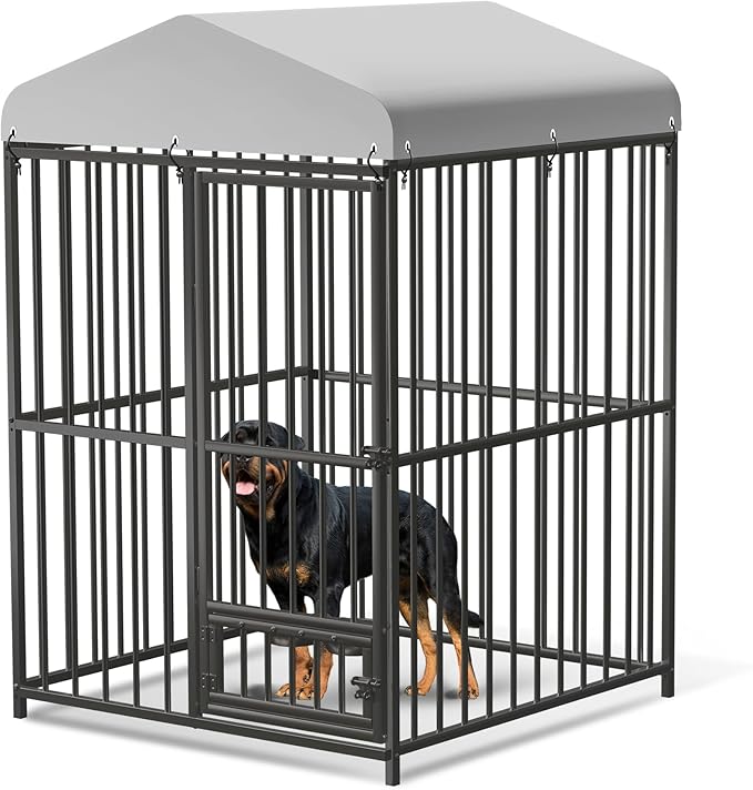 Outdoor Dog Kennel for Large Dogs, 4x4x6 FT Large Dog Kennel Outside with Lock, Dog Enclosures with UV-Resistant Waterproof Roof Cover for Outside