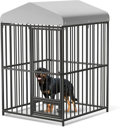 Outdoor Dog Kennel for Large Dogs, 4x4x6 FT Large Dog Kennel Outside with Lock, Dog Enclosures with UV-Resistant Waterproof Roof Cover for Outside