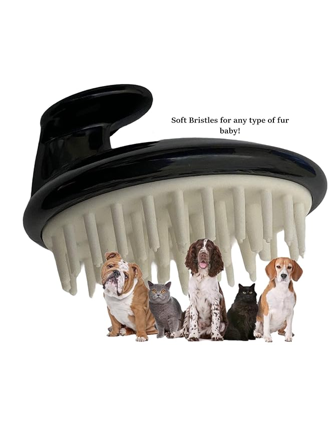 G.B.S Bath Time Silicone Pet Shampoo Brush and Massager, Black