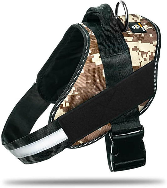 Non Pull Dog Harness with Patch Panels and Handle, Adjustable, Reflective, No Choke, Heavy Duty Easy On Service Dog Vest Harnesses for Medium Large Small Sized Dogs - Military Desert, 2XL