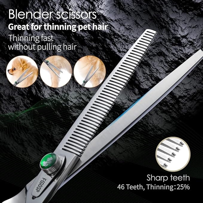 Professional Dog Grooming Scissors Kit Japan 440C Stainless Steel 7.0 in Curved Thinning Straight Chunker Shears and Comb 5pcs Set for Grooming Dogs Cat Pet