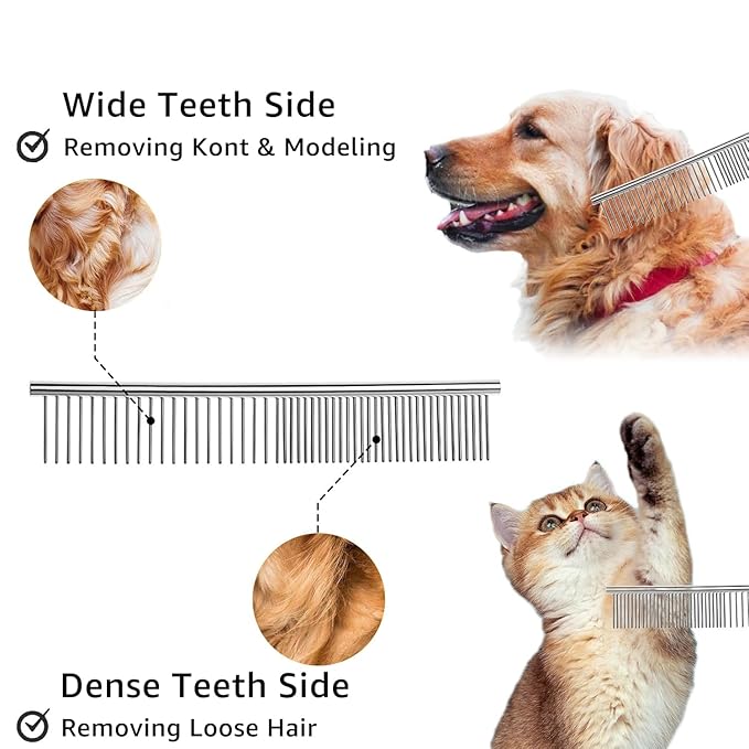 YINGFAN Pet Grooming Combo, Double-Sided Dematting Deshedding Undercoat Rake for Dogs and Cats, Dog Combs for Grooming Matting (Black)