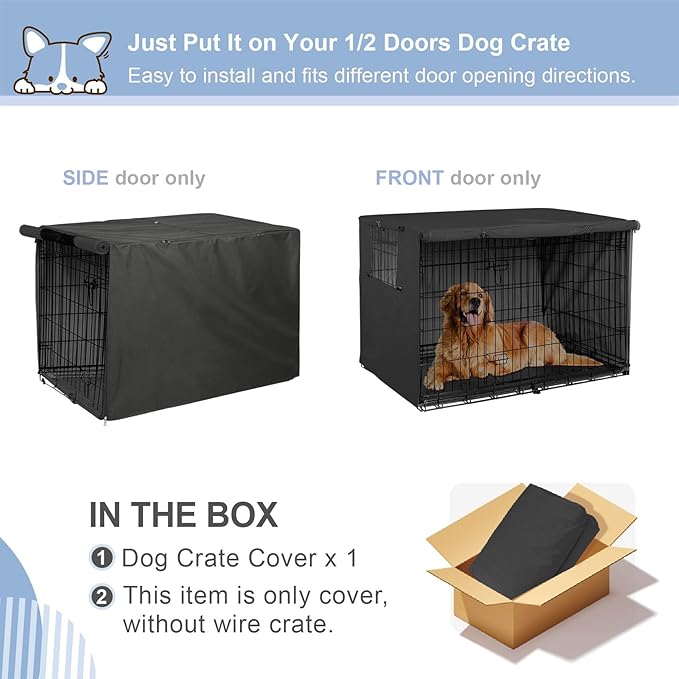 Explore Land 48 inches Dog Crate Cover Heavy Duty Polyester Pet Kennel Sunshade Universal Fit for Wire Cage (Black)