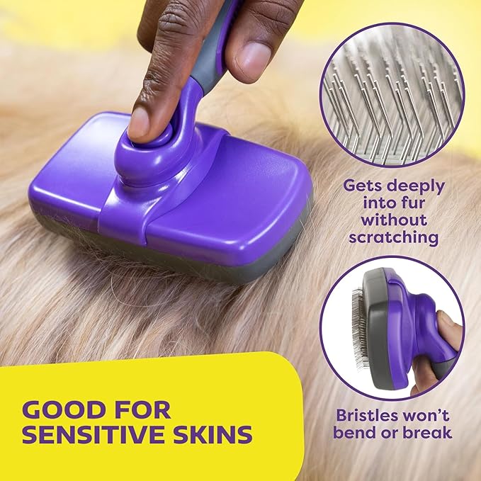 Hertzko Self-Cleaning Slicker Brush for Deshedding Long and Short-Haired Pets - Small Size Grooming Rake and Comb for Dogs and Cats