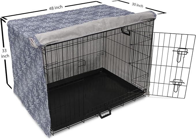 Lunarable Damask Dog Crate Cover, Medieval Repetitive Pattern with Flourish Ornaments, Easy to Use Pet Kennel Cover for Medium Large Dogs, 48 Inch, Purpleblue Ceil Blue