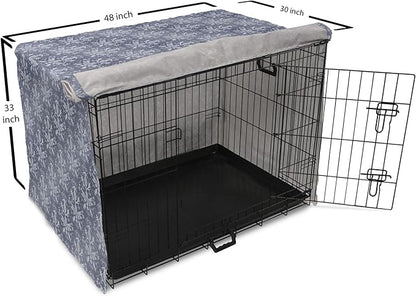 Lunarable Damask Dog Crate Cover, Medieval Repetitive Pattern with Flourish Ornaments, Easy to Use Pet Kennel Cover for Medium Large Dogs, 48 Inch, Purpleblue Ceil Blue