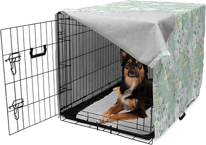 Lunarable Traditional Dog Crate Cover, Japanese Cranes Peonies Cultural Aspects Symbolic of Happy Life, Easy to Use Pet Kennel Cover for Medium Large Dogs, 36 Inch, Avocado Green Pale Green