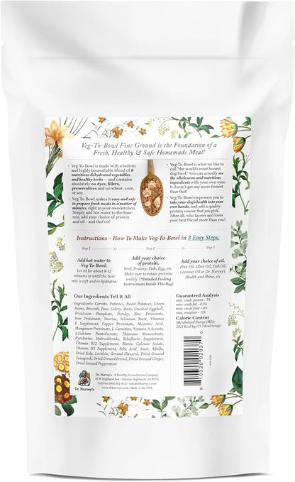 Dr. Harvey's Veg-to-Bowl Fine Ground Dog Food, Human Grade Dehydrated Base Mix for Dogs, Grain Free Holistic Mix for Small Dogs Trial Size (6.5 oz)