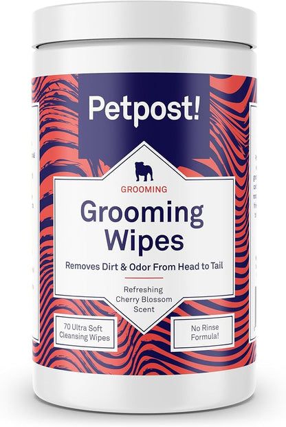 Petpost | Grooming Wipes for Dogs - Large, Deodorizing Wipes with Cherry Blossom Scent - 70 Ultra Soft Cotton Pads in Cleansing Solution - Cherry Blossom Scent 70 ct.