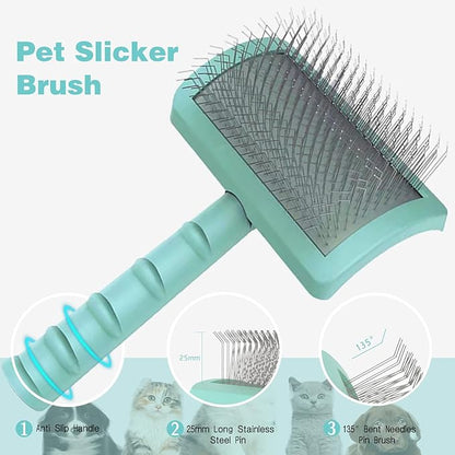 Large Firm Slicker Brush for Dogs Goldendoodles - Extra Long Pin Slicker Brush for Large Dog Pet Grooming Wire Brush and Deshedding - Removes Long and loose Hair - Undercoat - 25mm(1")(Green)