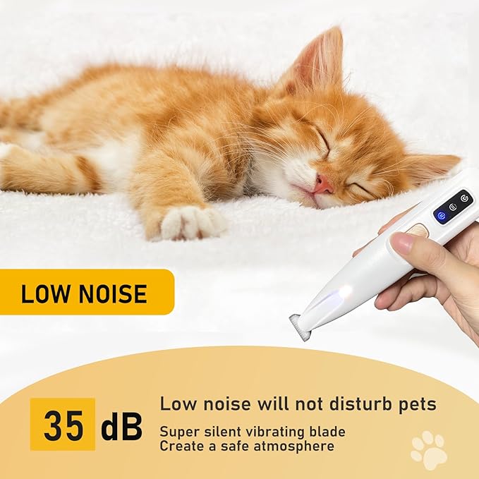 Saffory Dog Paw Trimmer, Pet Claw Trimmer with LED Light, Low Noise USB Rechargeable Pet Clipper. Suitable for Dogs and Cats, for Trimming Hair Around Paws Eyes Ears Face Buttocks. (1)
