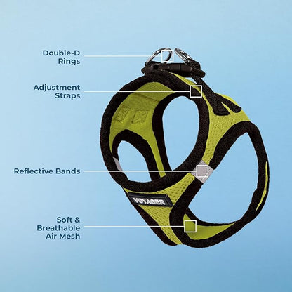 Voyager Step-in Air Dog Harness - All Weather Mesh, Reflective, No Pull Harness for Small, Medium Dogs, Cats - Secure with Hook & Loop Fastener, Buckle, Double D-Rings - Lime Green/Black Trim, S