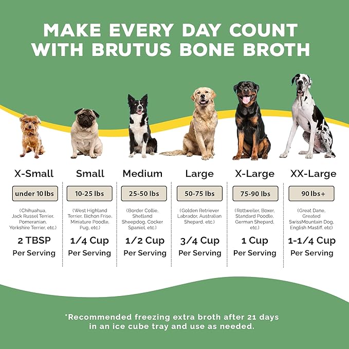 Brutus Bone Broth for Dogs - Bone Broth Powder with Chondroitin Glucosamine & Turmeric - Human Grade Dog Food Toppers for Dry Food & Picky Eaters - 5 Stick (Chicken)