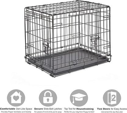 New World Newly Enhanced Double Door New World Dog Crate, Includes Leak-Proof Pan, Floor Protecting Feet, & New Patented Features, 24 Inch