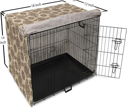 Lunarable Cream Dog Crate Cover, Vintage Eastern Inspired Design with Symmetrical Elements Abstract Flower Arrangement, Easy to Use Pet Kennel Cover for Small Dogs Puppies Kittens, 18 Inch, Tan Brown