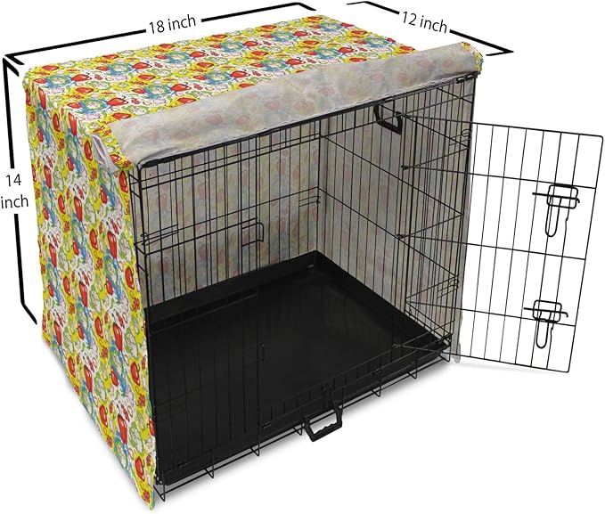 Lunarable Vegetables Dog Crate Cover, Ornate Food Garlic Pepper Cauliflower Delicious Plants Image, Easy to Use Pet Kennel Cover for Small Dogs Puppies Kittens, 18 Inch, Lime Green Yellow