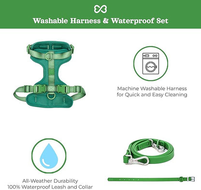 Dog Harness and Leash Set | BearBone No Pull Dog Harness and Waterproof Dog Collar and Leash Set | Heavy Duty Dog Harness, Leash and Collar | Medium Dog Harness, Leash and Collar (Green, Medium)