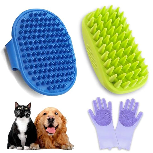 Dog Bath Brush, Dog Shampoo Brush with Washing Pet Rubber Bathing Rubber Curry Brush for Bathing for Grooming, Shedding, Massaging