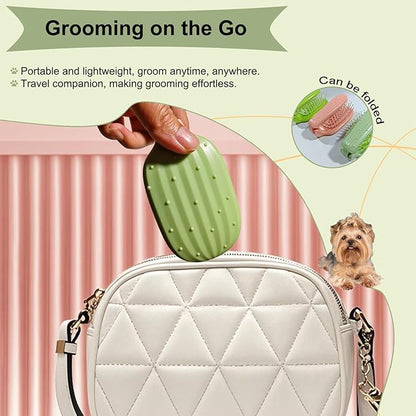 Foldable Cactus Puppy Brush Small Dogs Soft Bristles Grooming Tool Yorkie Shih Tzu Maltipoo Maltese (Light Green)