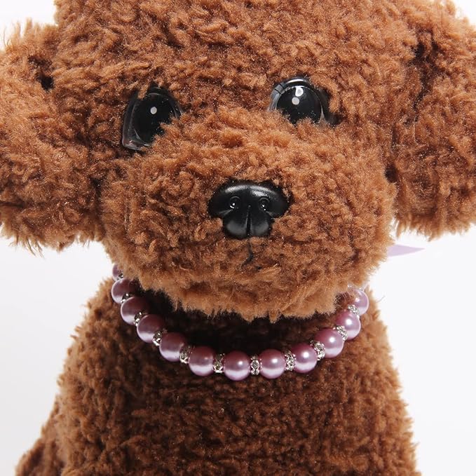 Dog Cat Pearls Necklace Collar with Bling Accessories and Ribbon Bow Pet Puppy Jewelry for Female Dogs Cats Small Medium (S, Purple)