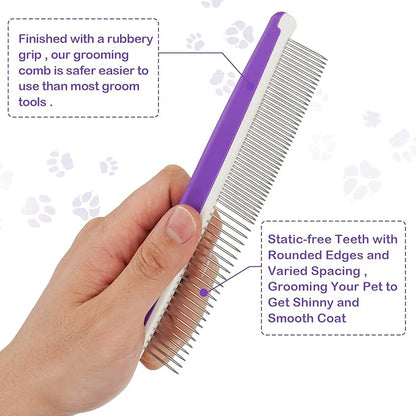 Pet Dematting Tool 2 Pack - Double Sided Undercoat Rake & Dematting Comb for Detangling Matted or Knotted Undercoat Hair, Great for Medium or Long-haired Dogs & Cats