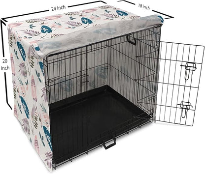 Ambesonne Leaves Dog Crate Cover, Abstract Foliage in Pastel Colors Tropical Jungle Forest Plants with Grunge Effect, Easy to Use Pet Kennel Cover for Medium Large Dogs, 24 Inch, Petrol Blue Baby Pink