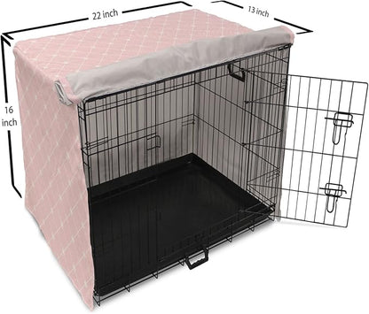 Ambesonne Blush Pink Dog Crate Cover, Abstract Monochrome Geometric Lace Inspired Grid Ornament with Stars Print, Easy to Use Pet Kennel Cover for Small Dogs Puppies Kittens, 22 Inch, Blush White