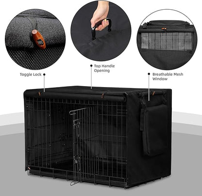 600D Dog Crate Cover, Waterproof Pet Kennel Cover with Storage Bag Cover Fit for 30 Inch Wire Crate Dog Cage, 30 Inches, Black
