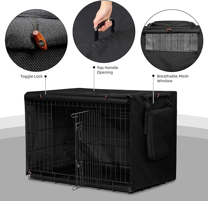 600D Dog Crate Cover, Waterproof Pet Kennel Cover with Storage Bag Cover Fit for 24 Inch Wire Crate Dog Cage, 24 Inches, Black