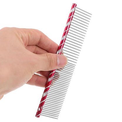 UEETEK Dog Grooming Comb : Stainless Steel Dog Combs with Rounded Ends for Dematting & Shedding, 2-in-1 Fine & Wide Tooth Design, 6.3 X 1.38 X 0.12 Inch (Rose Red)