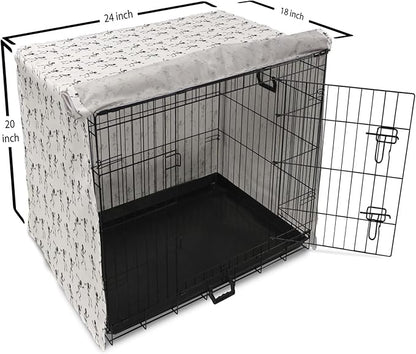 Lunarable Skull Dog Crate Cover, Cartoon Pattern of Monochrome Skeletons Halloween Themed Illustration Horror, Easy to Use Pet Kennel Cover for Cats & Medium Dogs, 24 Inch, White Black