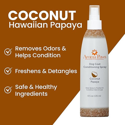 Dog Coat Conditioning Spray - Pet-Friendly Detangler Spray with Natural Essential Oils for Dogs - Daily Dog Spray to Eliminate Odors and Knots - Coconut Papaya 4.5 oz