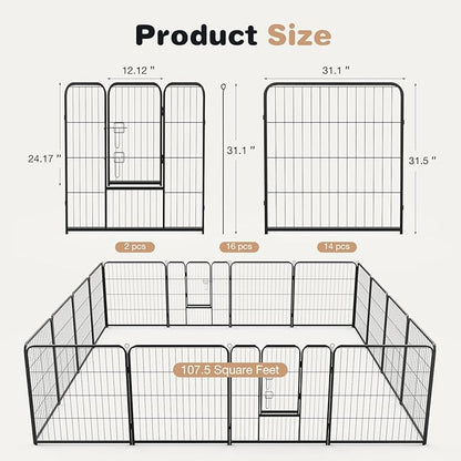Heavy-Duty Iron Dog Playpen – 16 Panel 32” Durable, Rust-Resistant Pet Fence for Indoor & Outdoor Use, Secure & Spacious Pet Play Area for Dogs, Puppies & Small Animals