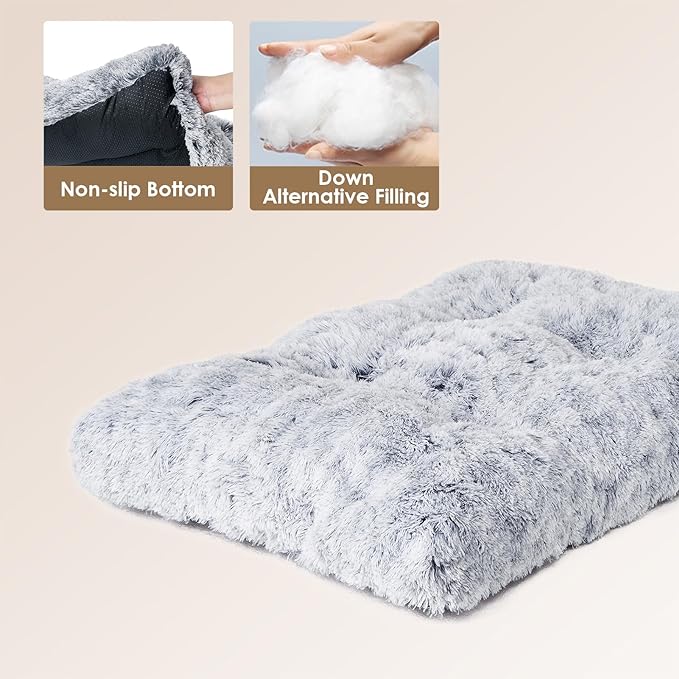 EHEYCIGA Fluffy XXL Dog Crate Pad, Plush Faux Fur Dog Bed for Extra Large Dogs, Calming Anti Anxiety XXL Dog Bed for Crate, Washable Soft Warm Dog Crate Mat with Non-Slip Bottom