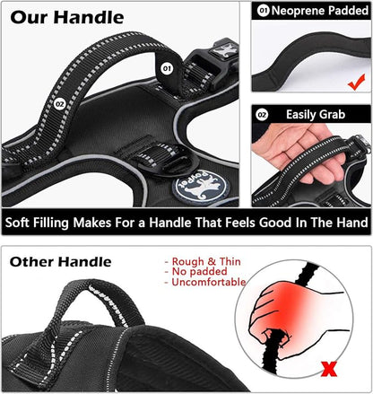 PoyPet Dog Harness No Pull, Reflective Adjustable No Choke Pet Vest with Front & Back Clips, Soft Padded and Control Training Handle for Large Dogs(Black,XL)