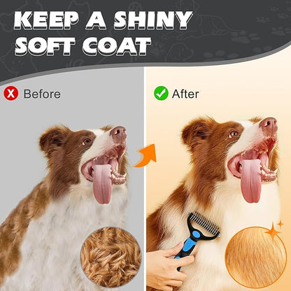 3PCS Dog Grooming Kit I Dog Brush for Shedding I Deshedding Dog Brush I Metal Dog Comb I Dog Bath Brush I Undercoat Rake for Dogs and Cats I Premium Pet Supplies (Blue Black)