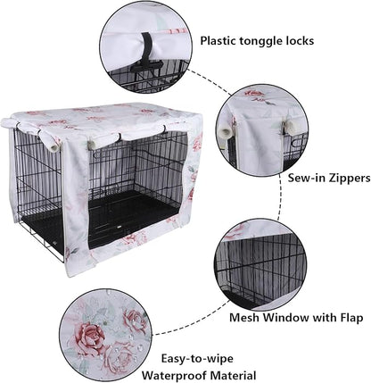 Pethiy Dog Crate Cover Durable Polyester Pet Kennel Cover Universal Fit for Wire Dog Crate - Fits Most 36 inch Dog Crates - Cover only -Flower-36