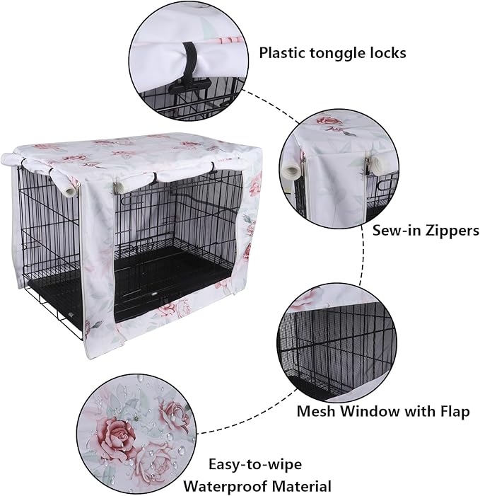 Pethiy Dog Crate Cover Durable Polyester Pet Kennel Cover Universal Fit for Wire Dog Crate - Fits Most 24 inch Dog Crates - Cover only -Flower-24