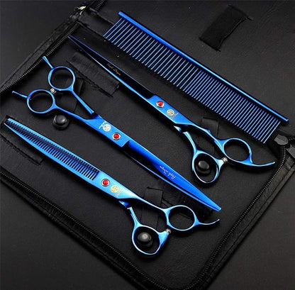 Purple Dragon 8.0" Titanium Multicolor Professional Pet Grooming Scissors Set,Straight & Thinning & Curved Scissors Shear with Bag for Dog Cat Grooming