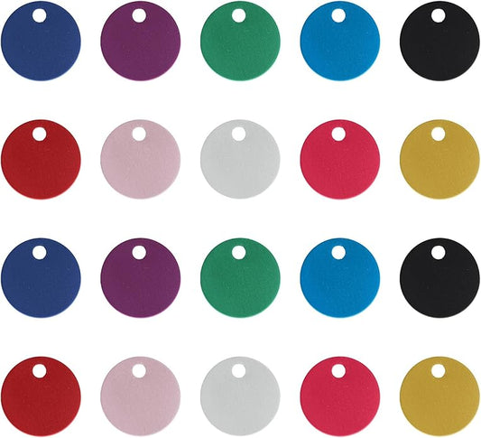Framendino, Pet ID Tag Colorful Blank Round Double Sided Pets ID Tag Name Phone Number ID Tags Aluminum Charms