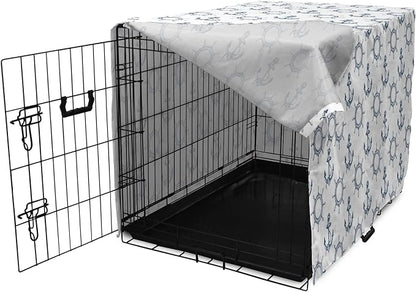 Lunarable Nautical Dog Crate Cover, Marine Elements Anchor Ship Wheel Wind Rose Sailing into The Ocean Theme, Easy to Use Pet Kennel Cover for Medium Large Dogs, 36 Inch, Night Blue White