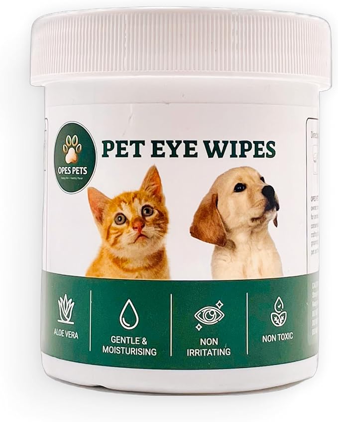 OPES Pets Cats & Dogs Eye & Face Wipes, Gently Removes Discharge, 100% Plant-Based, Biodegradable, 200 Count.