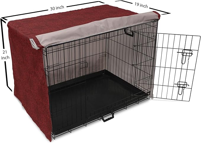 Lunarable Burgundy Dog Crate Cover, Intricate Spring Motifs Abstract Style Blossoming Branches Flower Buds, Easy to Use Pet Kennel Cover for Cats & Medium Dogs, 30 Inch, Burgundy Red
