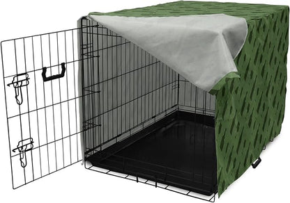 Lunarable Drinks Dog Crate Cover, Monotone Style Shapes of Wine Bottles and Glasses Diagonally Arranged, Easy to Use Pet Kennel Cover for Small Dogs Puppies Kittens, 18 Inch, Reseda Green Olive Green