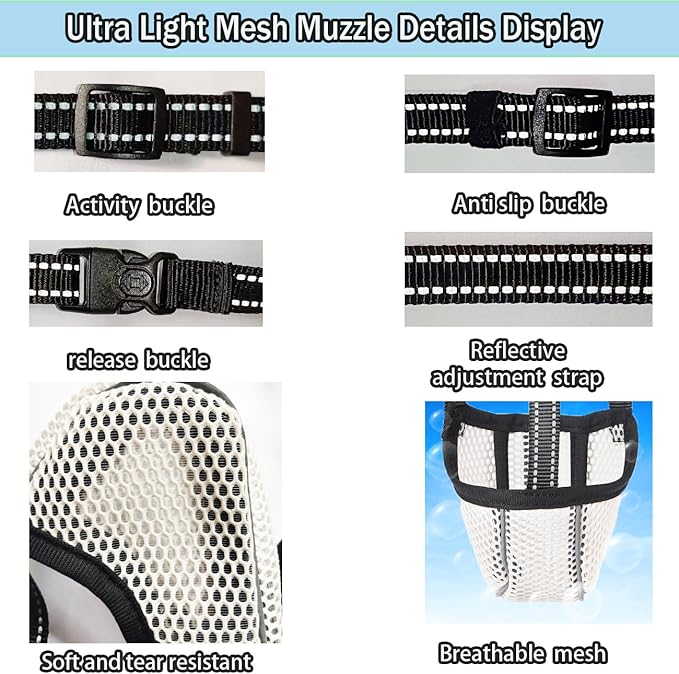 Large Dog Muzzle, Muzzle for Large Dogs to Prevent Eating/Chewing/Biting, Breathable Reflective Adjustable Medium Dog Accessories Dog Muzzle (Beige, M)