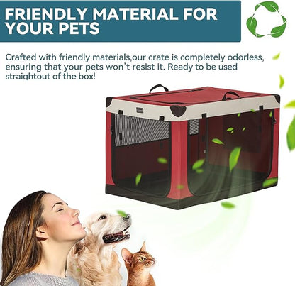 PETSFIT Soft Dog Crate, with Patented Adjustable Fabric Cover, Chewproof & Lockable Mesh Doors, Waterproof Base Portable Kennel Red 36 Inch