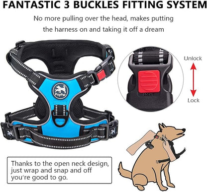 PoyPet No Pull Dog Harness, No Choke Front Lead Dog Reflective Harness, Adjustable Soft Padded Pet Vest with Easy Control Handle for Small to Large Dogs(Blue,XS)