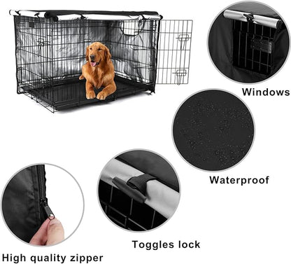 Senmortar Double Door Dog Crate Cover Wire Dog Cage Cover Waterproof Durable Lightweight 420D Polyester for Pet Crates Black 42 inches