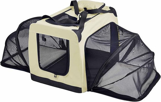 Pet Life Hounda Accordion Metal Framed Soft Folding Expandable Dog Crate - Collapsible Folding Pet Crate or Dog Kennel with Triple Expansion Room