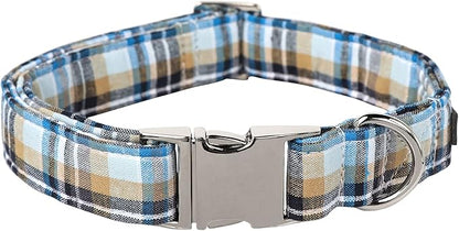 Lionet Paws Boy Dog Collar, Comfortable Adjustable Cute Blue Plaid Collar with Metal Buckle for Male Dogs Gift, Small, Neck 10-16 inches